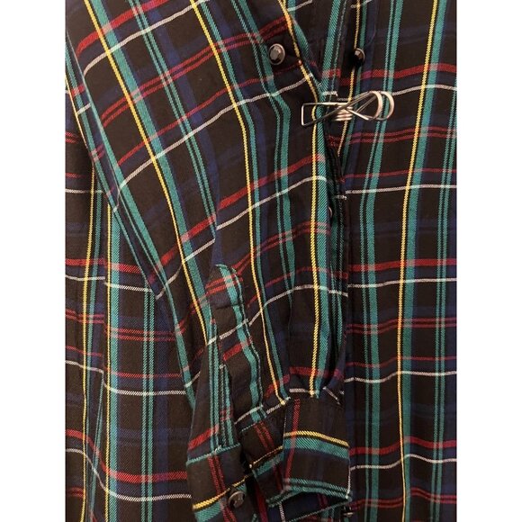 Plaid Long Sleeve Button-Up Womens Shirt Large rayon Soft Roll up sleeve - Picture 3 of 8